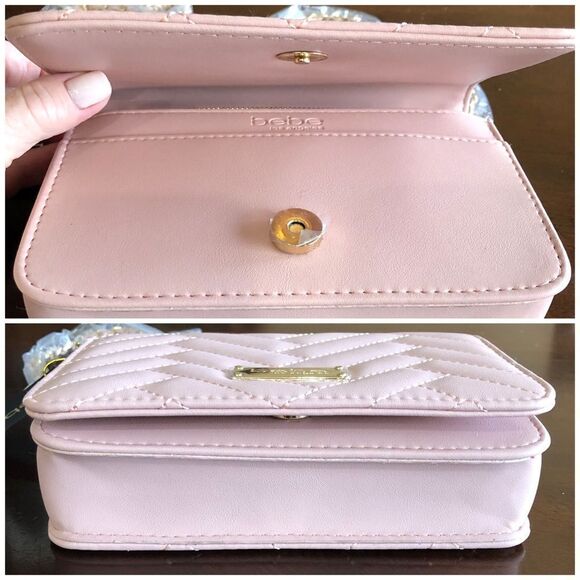BEBE - NWT - "Sophia" Small Crossbody/Clutch in "Blush"/Quilted Vegan Leather - Picture 10 of 16
